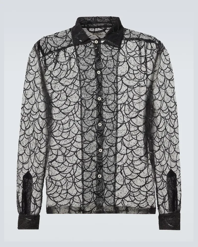 BODE Hemd Pewter Shoal aus Mesh mit Pailletten Schwarz