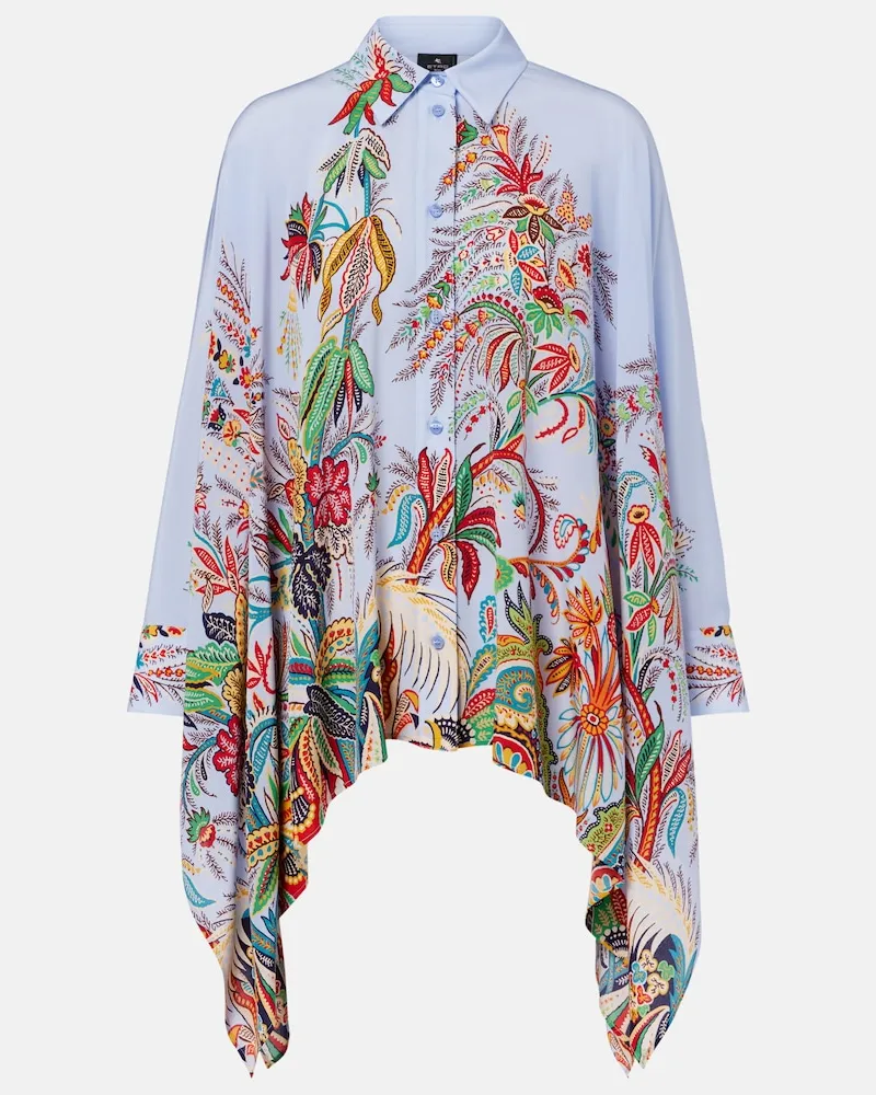 Etro Bluse aus Seide mit floralem Motiv Blau