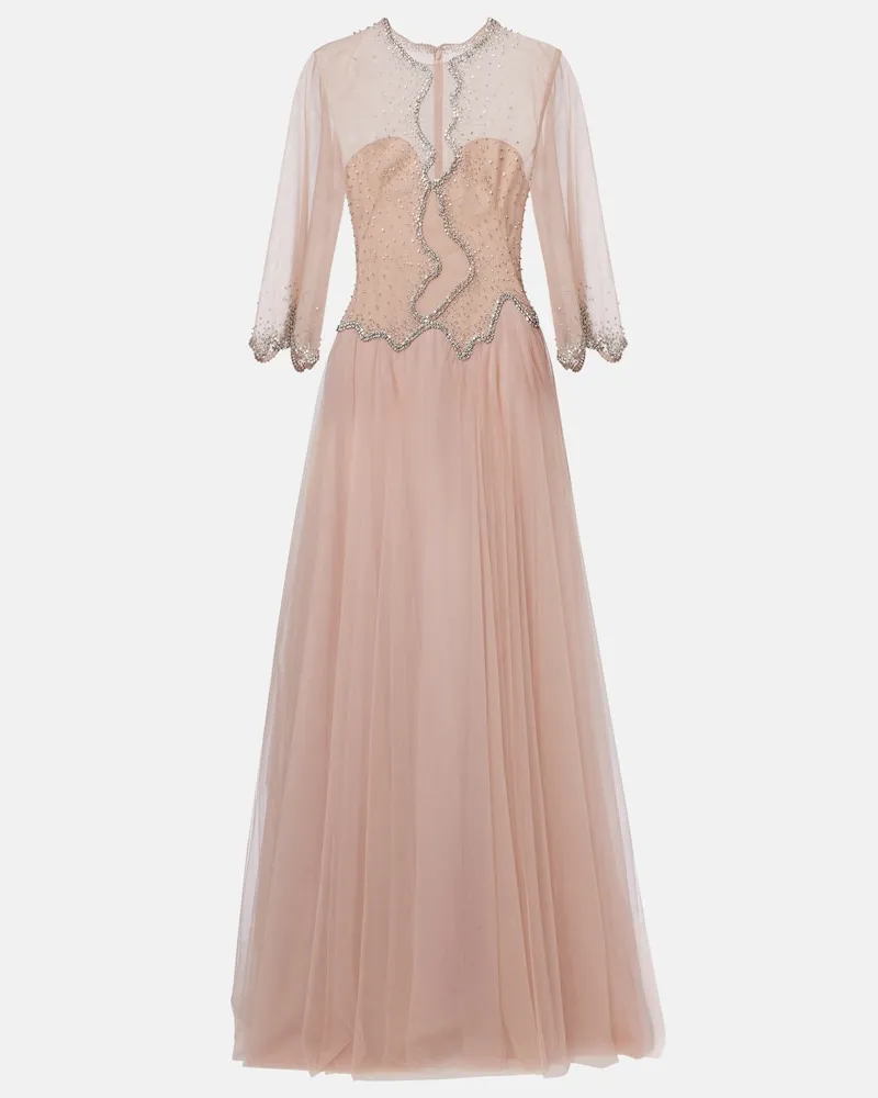 COSTARELLOS Verzierte Robe Evanna aus Tüll Rosa