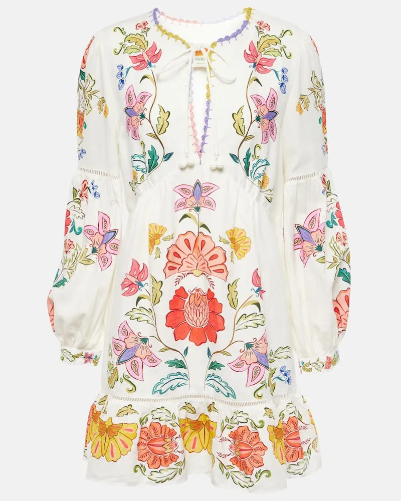 FARM Rio Minikleid Floral Insects aus einem Leinengemisch Weiß
