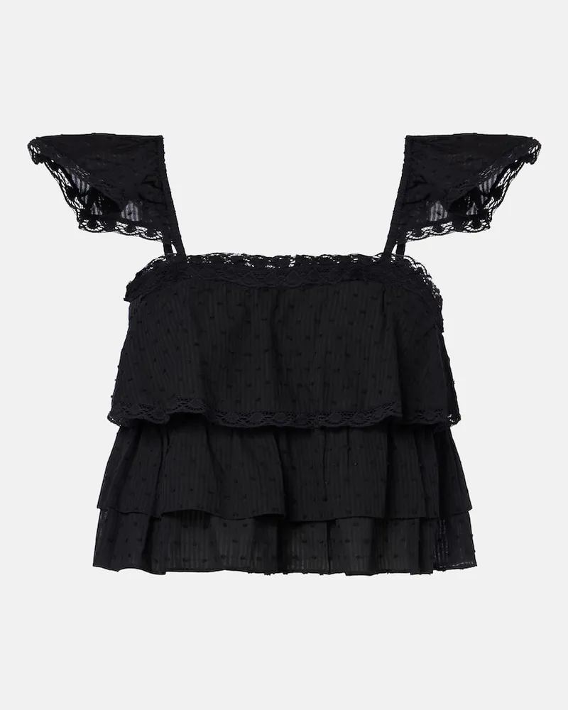 Poupette St Barth Cropped-Top Anya aus Baumwolle Schwarz