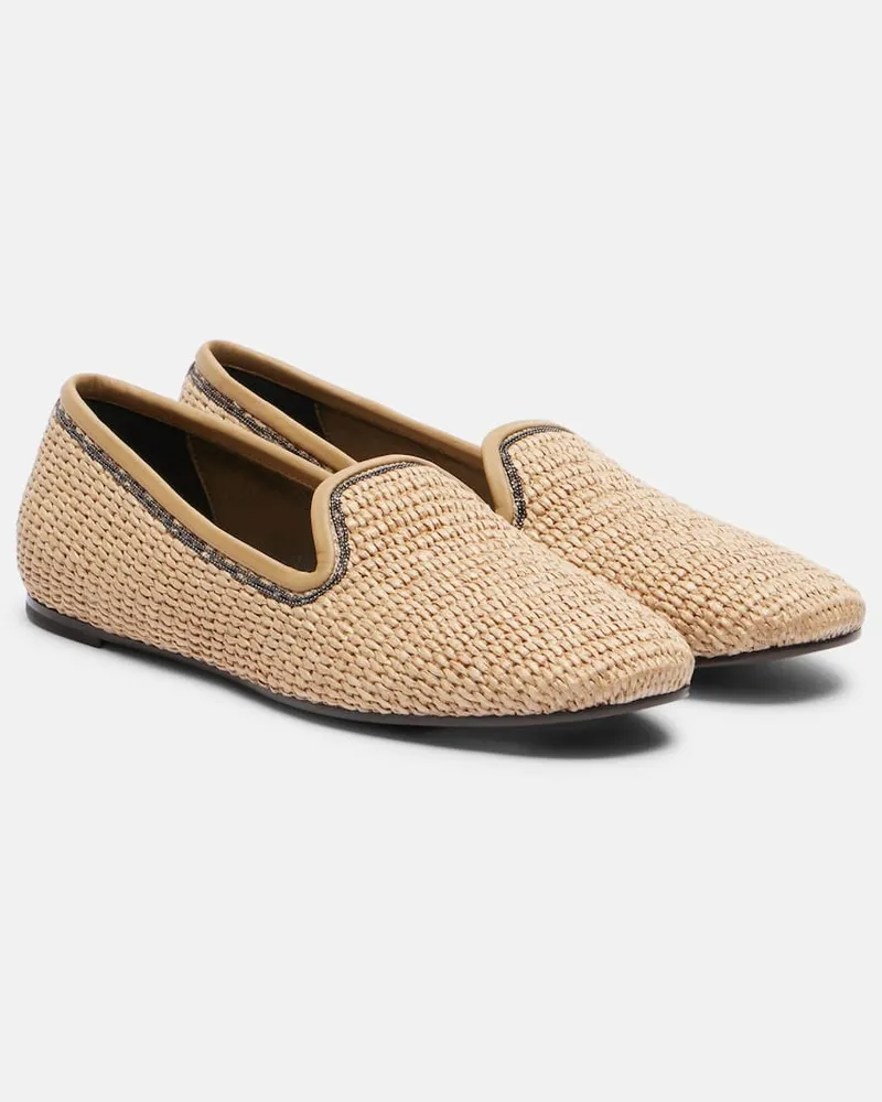 Brunello Cucinelli Slip-Ons Monili aus Raffiabast Nude