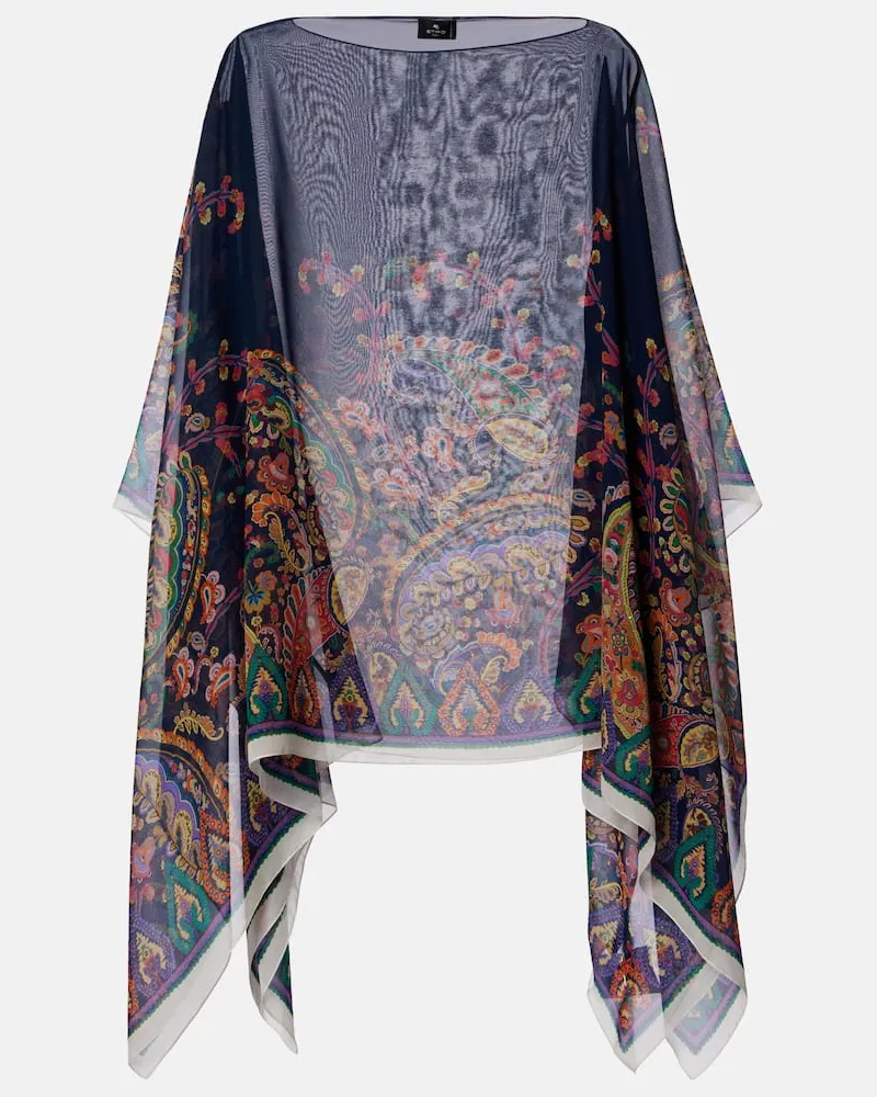 Etro Poncho aus Crêpe de Chine aus Seide Blau