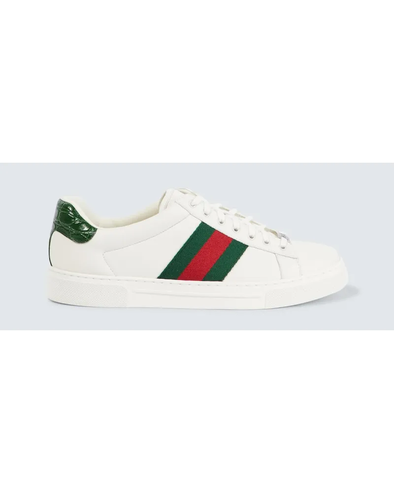 Gucci Sneakers Ace Web Stripe aus Leder Multicolor