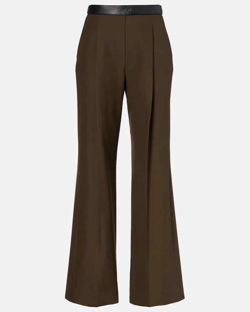 Loewe Schlaghose aus Wolle mit Leder Grün