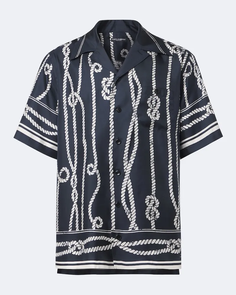 Dolce & Gabbana Bedrucktes Hemd aus Seide Blau