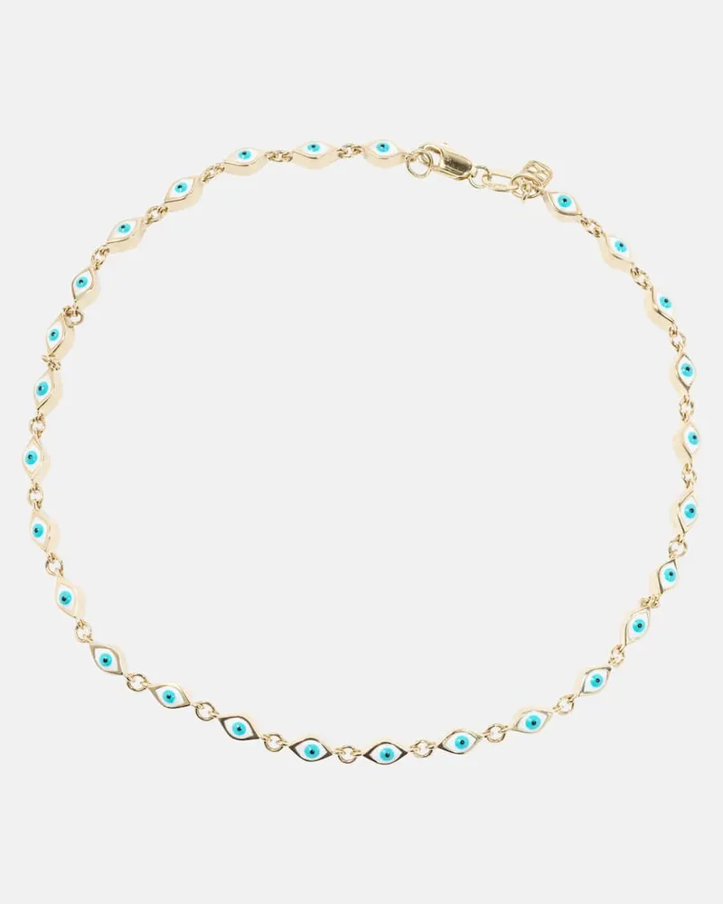 Sydney Evan Fußkettchen Mini Evil Eye aus 14kt Gelbgold mit Emaille Gold