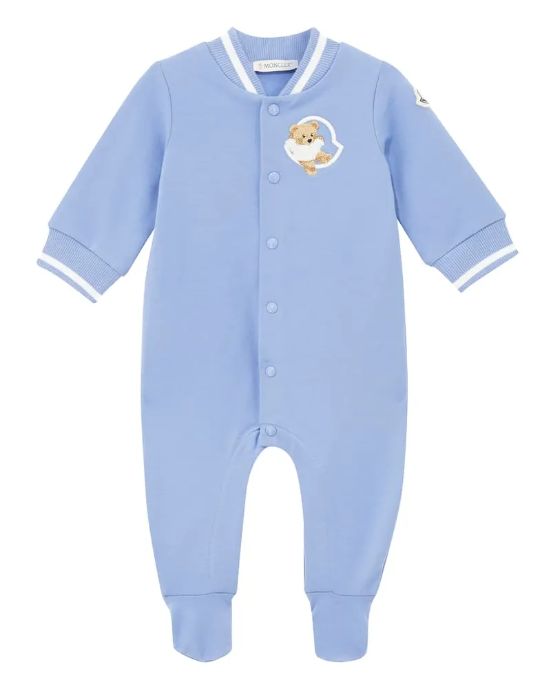 Moncler Baby Bestickter Strampler aus Jersey Blau