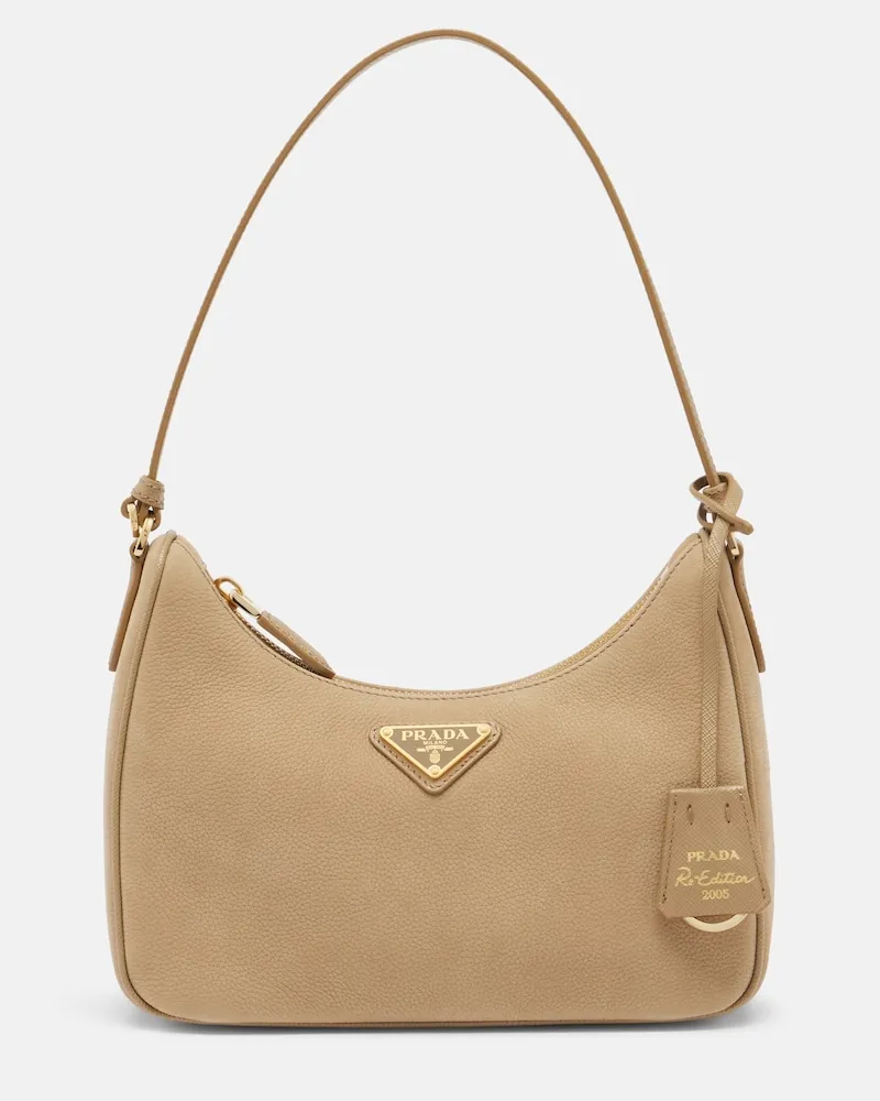 Prada Schultertasche Re-Edition 2005 Mini aus Leder Beige