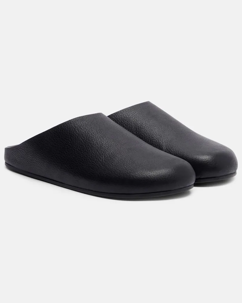 The Row Slippers Hudson aus Leder Schwarz