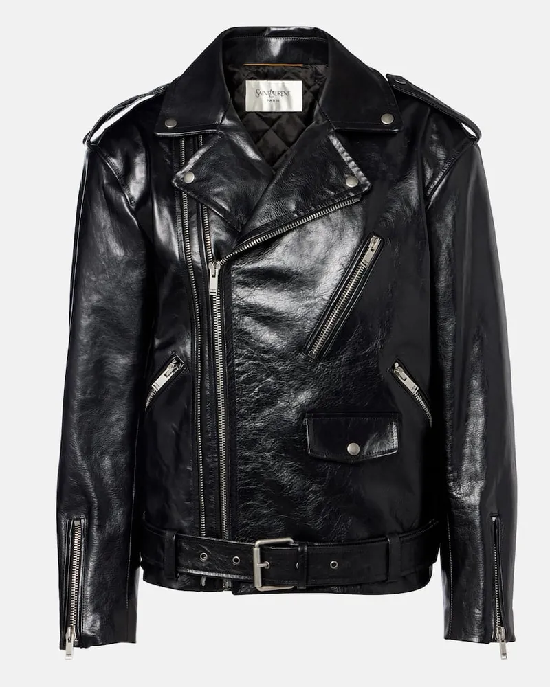 Saint Laurent Wattierte Bikerjacke aus Leder Braun