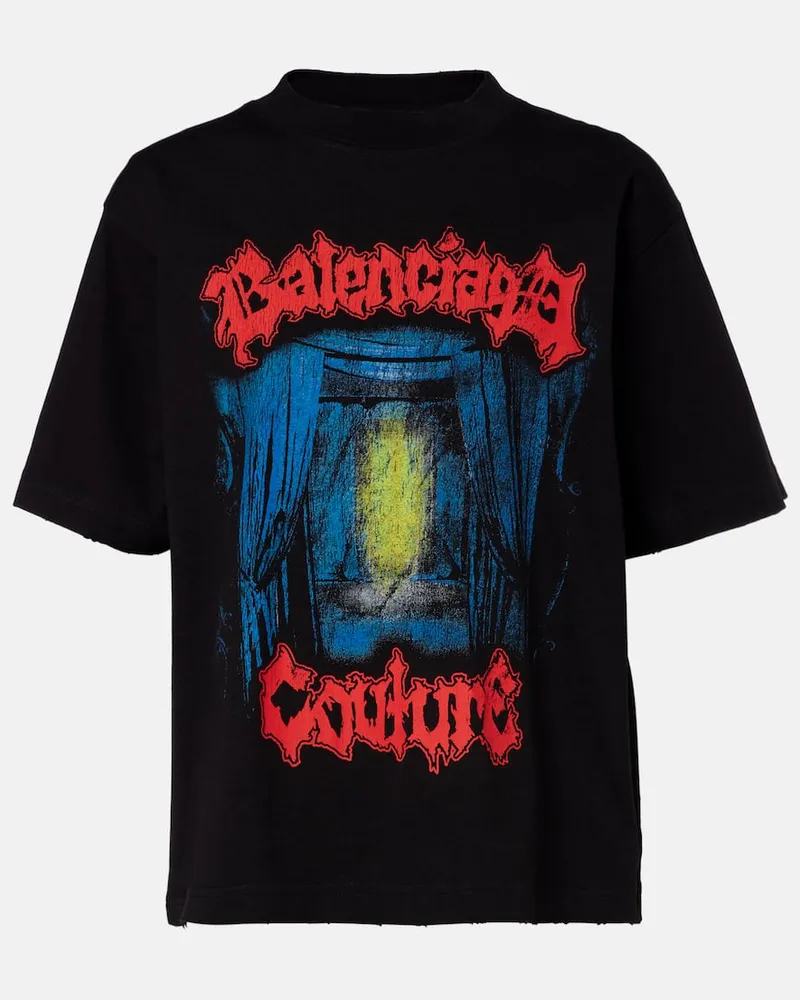 Balenciaga Bedrucktes T-Shirt aus Baumwolle Schwarz