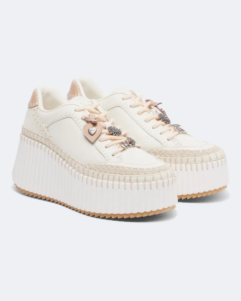 Chloé Chloé Verzierte Plateau-Sneakers Nama aus Leder Weiß
