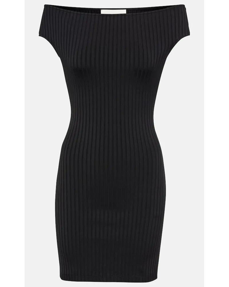 AMI Paris Off-Shoulder-Minikleid aus Rippstrick Schwarz