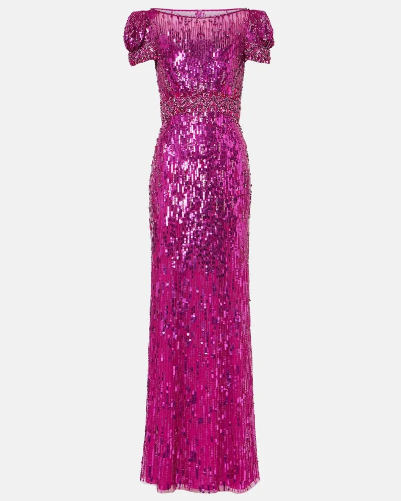 Jenny Packham Robe Sungem mit Pailletten und Kristallen Rosa