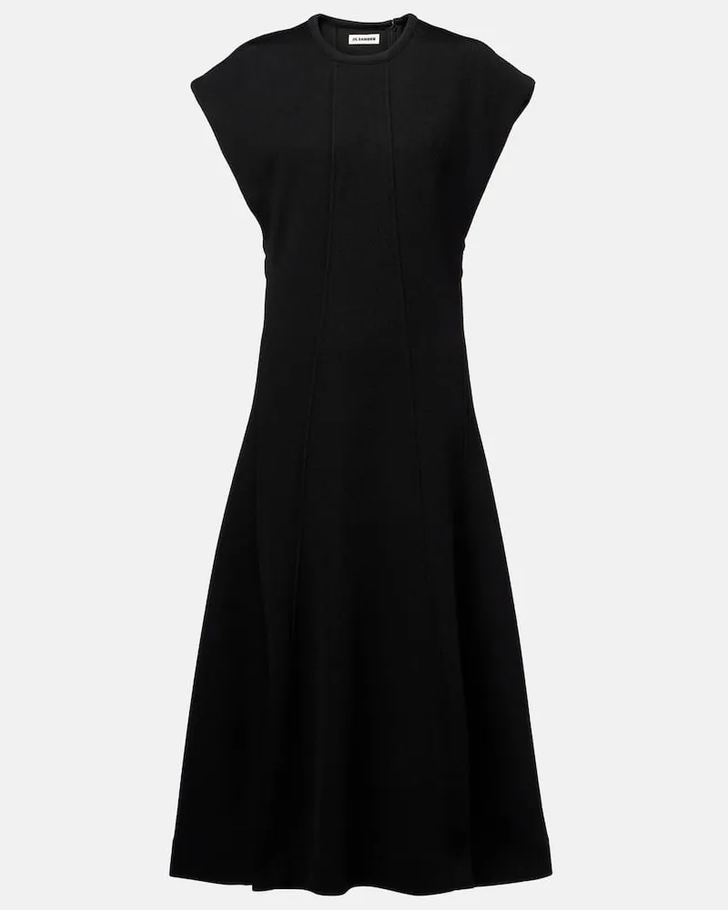 Jil Sander Midikleid aus Rippstrick Schwarz