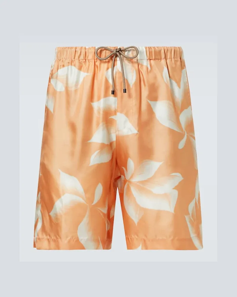 Dries van Noten Bedruckte Shorts aus Seide Orange