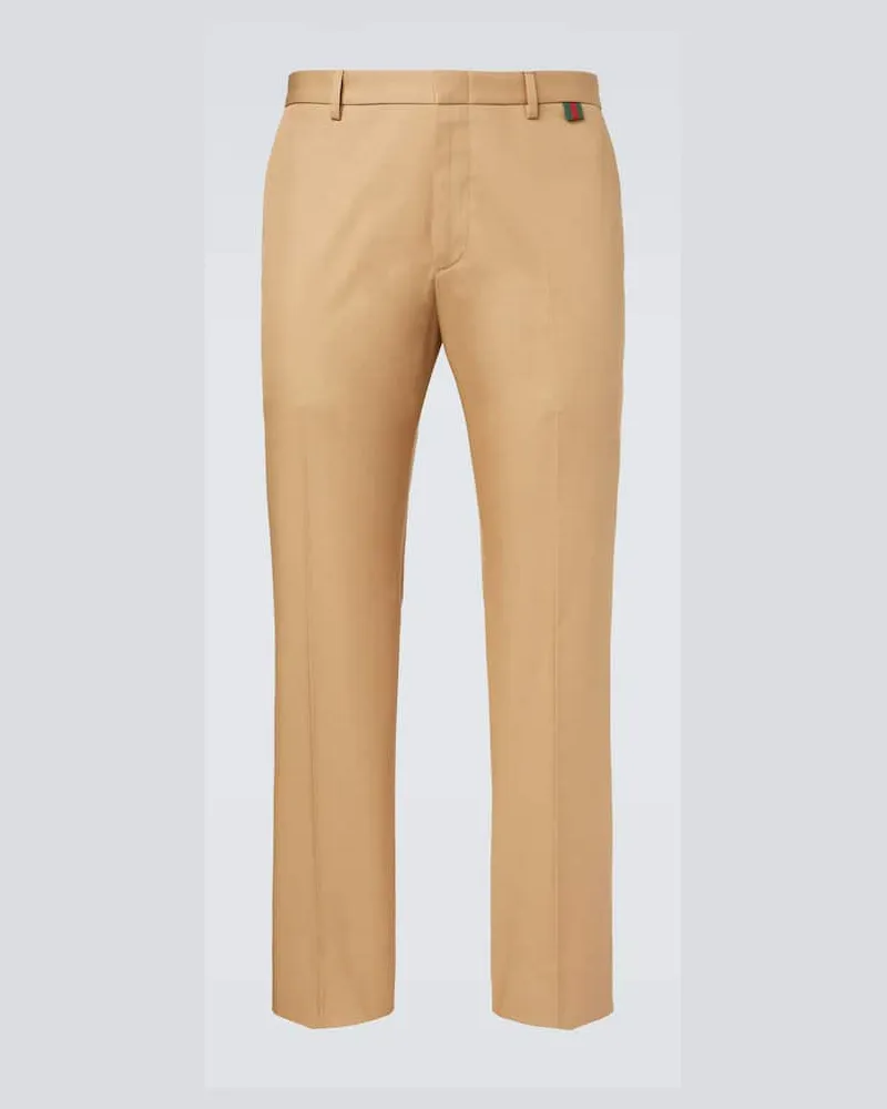 Gucci Gerade Mid-Rise-Hose aus Baumwolle Beige