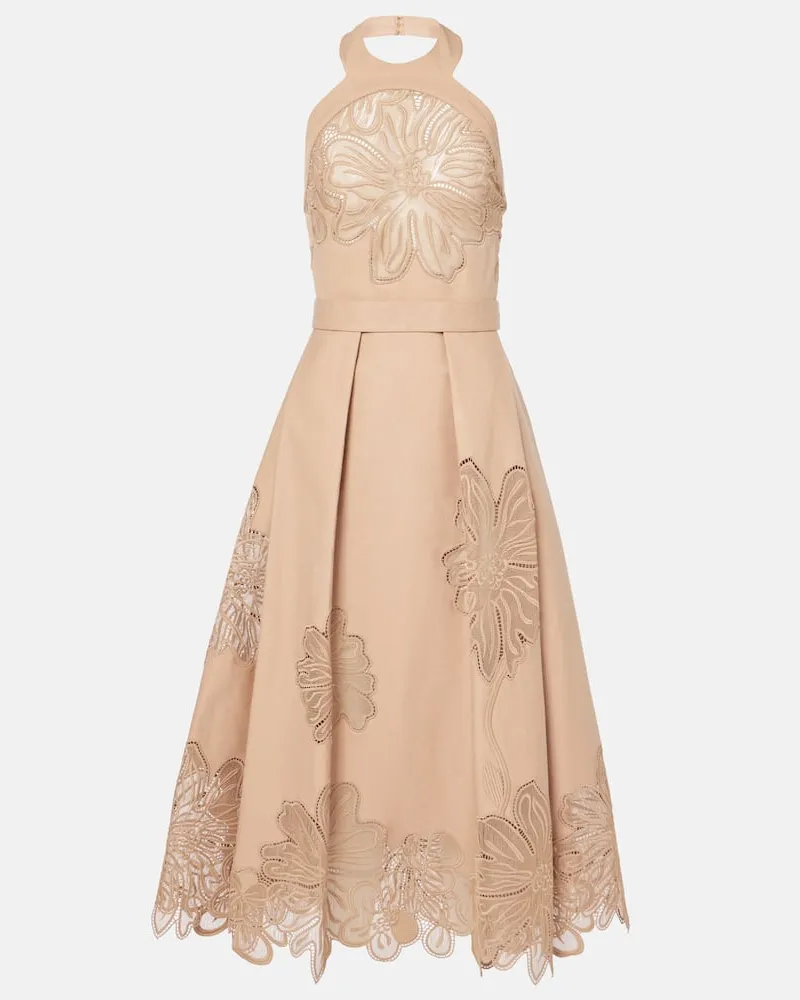 Elie Saab Besticktes Midikleid aus Gabardine Beige