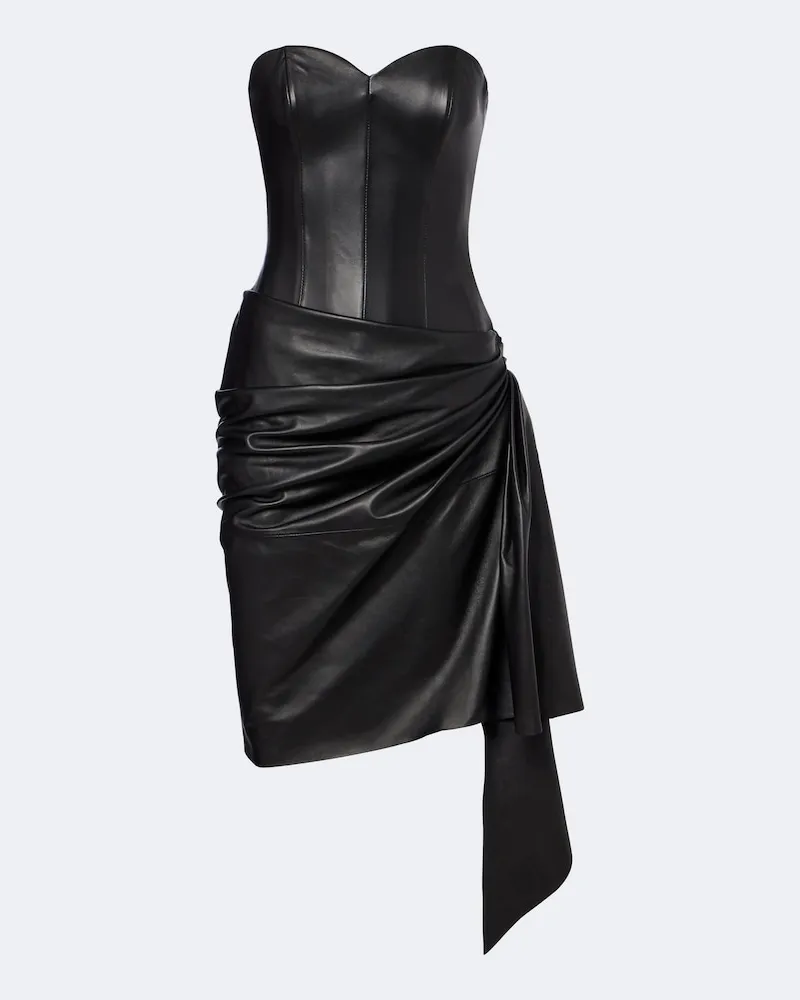 Alex Perry Bustier-Kleid aus Leder Schwarz