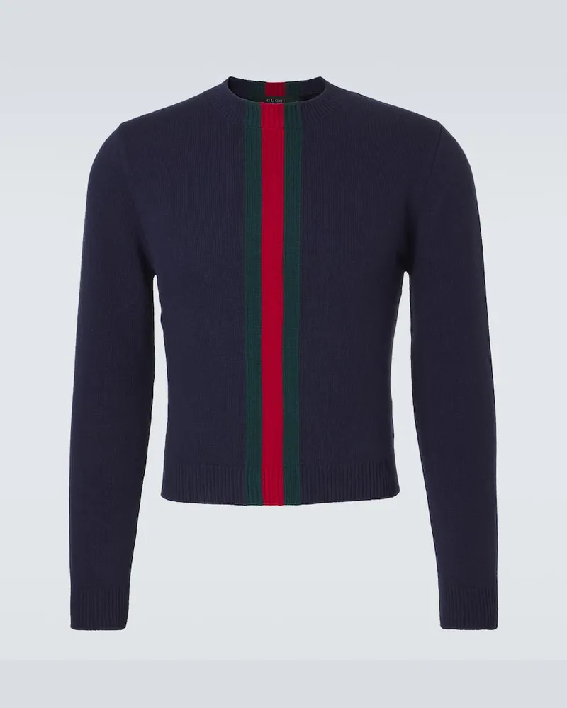 Gucci Pullover Web Stripe aus Wolle Blau