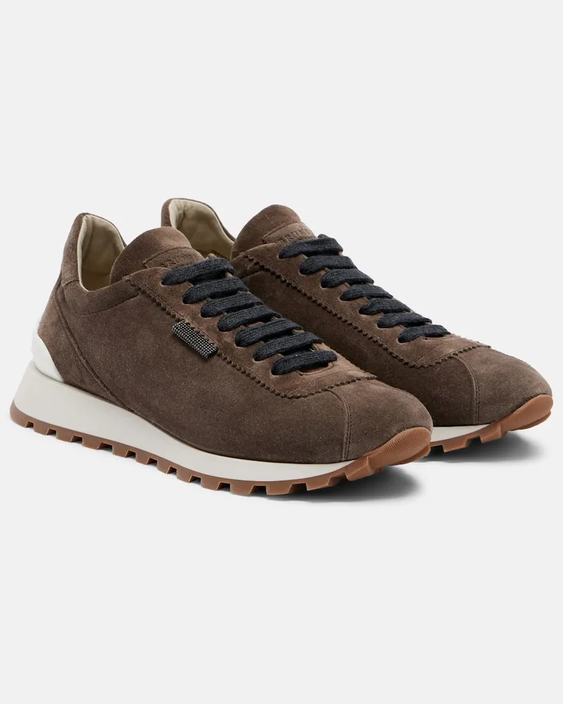 Brunello Cucinelli Sneakers Monili aus Veloursleder Grau