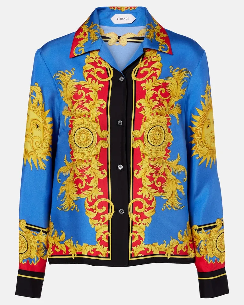 Versace Bedruckte Bluse aus Seiden-Twill Blau