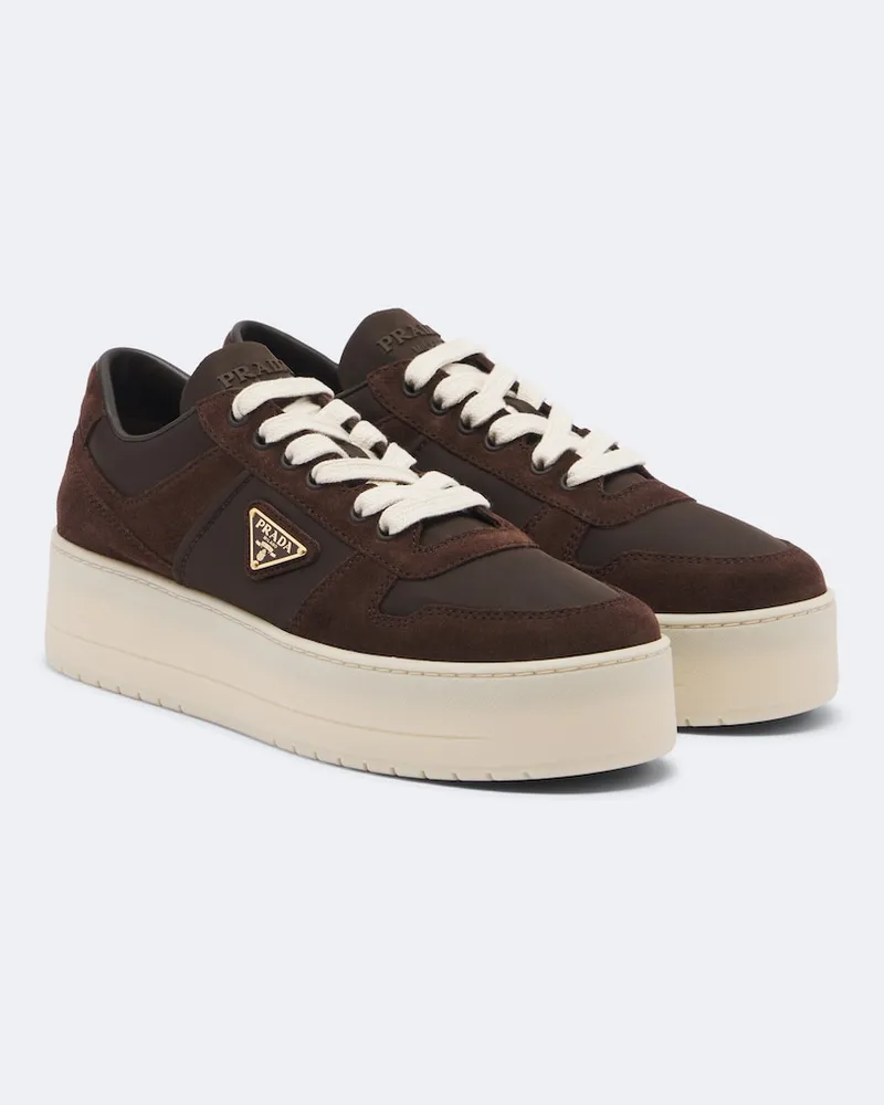 Prada Plateau-Sneakers Downtown Bold mit Veloursleder Braun