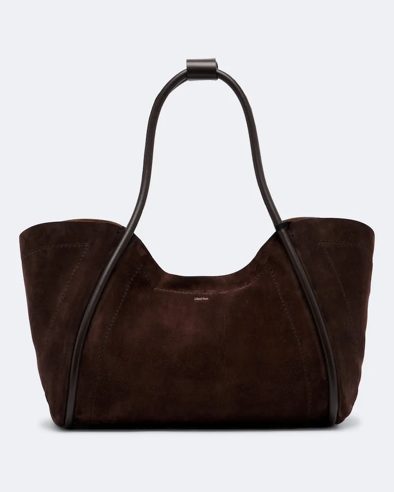 Max Mara Schultertasche Medium aus Veloursleder Braun