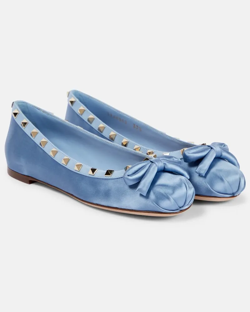 Valentino Garavani Ballerinas Rockstud aus Satin Blau