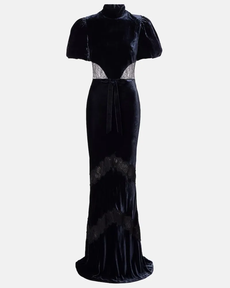 Rebecca Vallance Robe Minerva aus Samt mit Spitze Blau