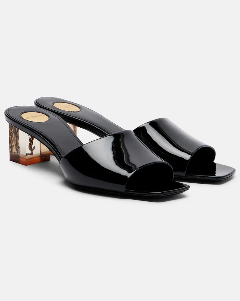 Saint Laurent Pantoletten Sip aus Lackleder Schwarz