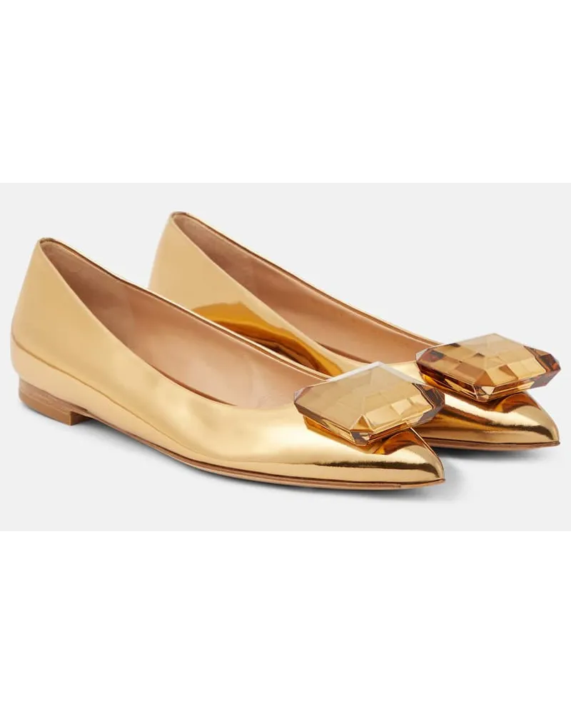 Gianvito Rossi Verzierte Ballerinas Jaipur aus Metallic-Leder Gold