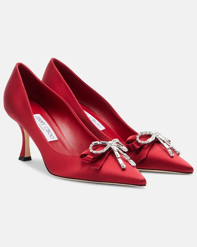 Jimmy Choo Pumps Auria 70 aus Satin mit Kristallen Rot