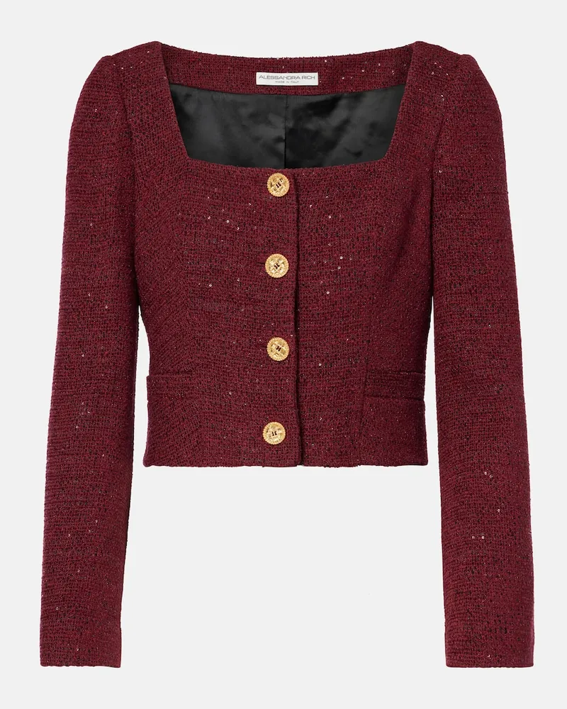 Alessandra Rich Jacke aus Tweed mit Pailletten Burgunderrot