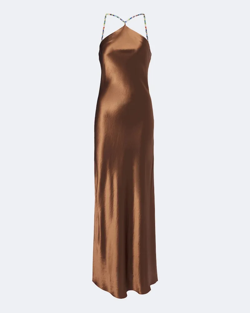 STAUD Slipkleid Cedence aus Satin mit Zierperlen Braun