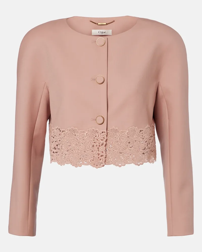 Chloé Chloé Cropped-Jacke aus Gabardine mit Guipure-Spitze Rosa