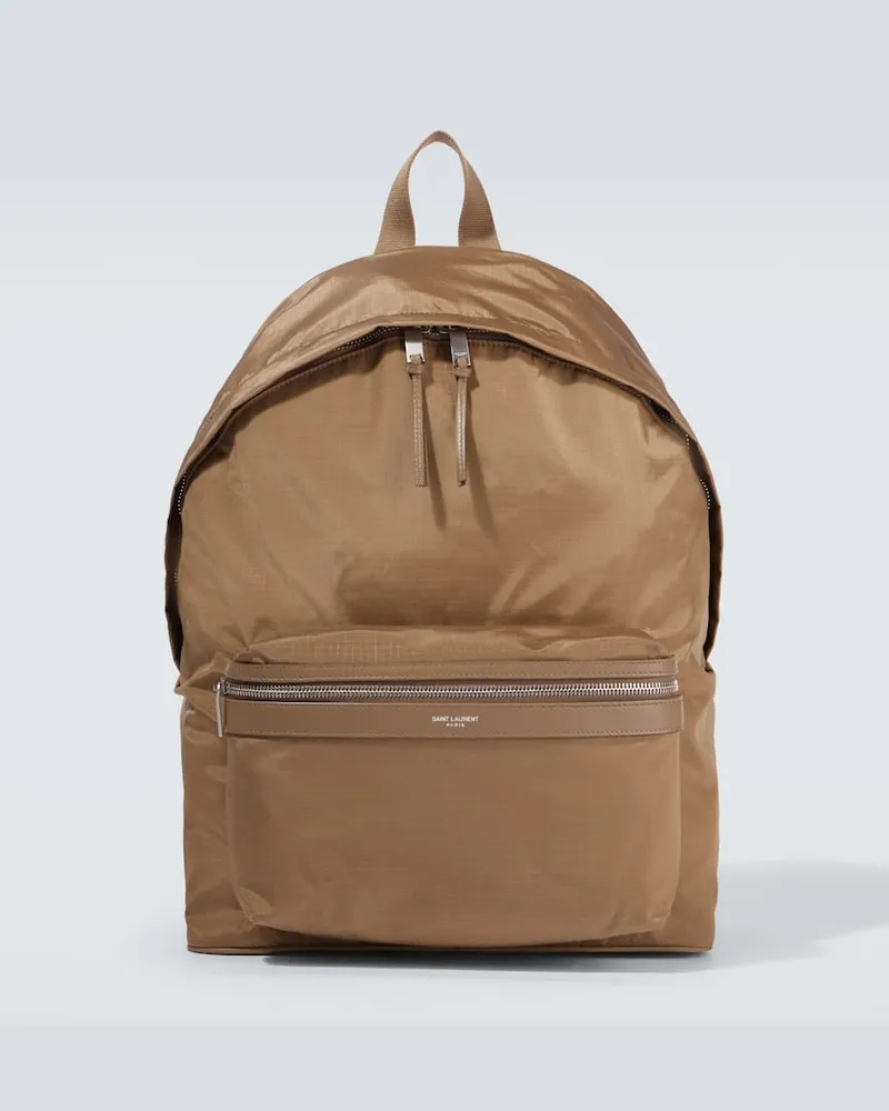 Saint Laurent Rucksack City aus Ripstop mit Leder Braun