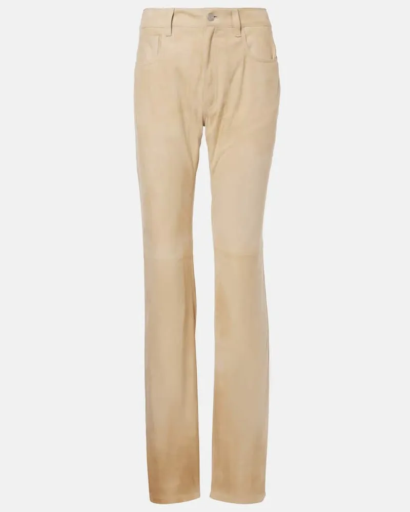 Ralph Lauren Gerade Low-Rise-Hose Scottie aus Leder Beige