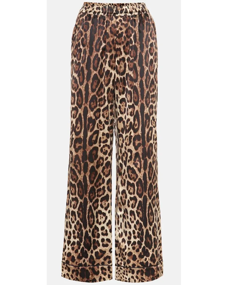 Dolce & Gabbana Bedruckte Hose aus einem Seidengemisch Beige