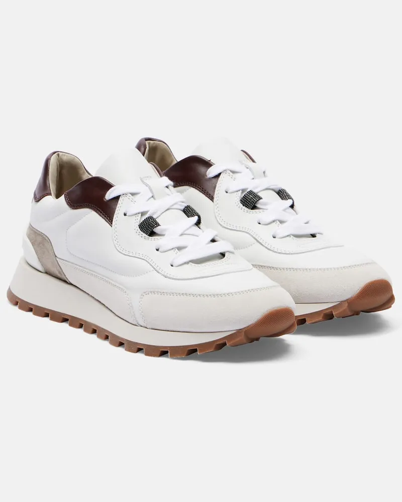 Brunello Cucinelli Sneakers aus Leder mit Veloursleder Weiß