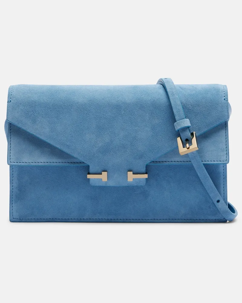 Tom Ford Schultertasche Aube Mini aus Veloursleder Blau