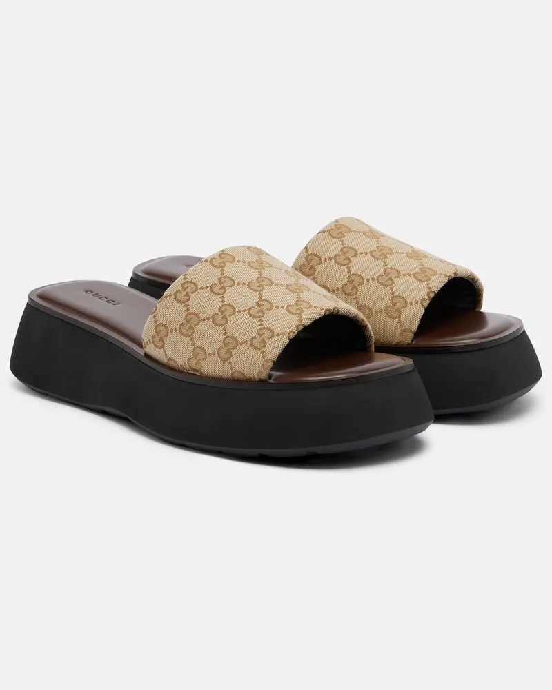 Gucci Plateau-Pantoletten GG aus Canvas Beige