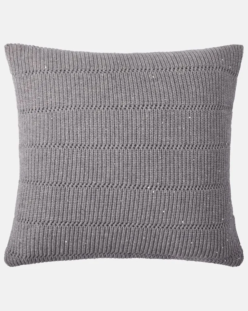 Brunello Cucinelli Kissen aus Strick mit Pailletten Grau