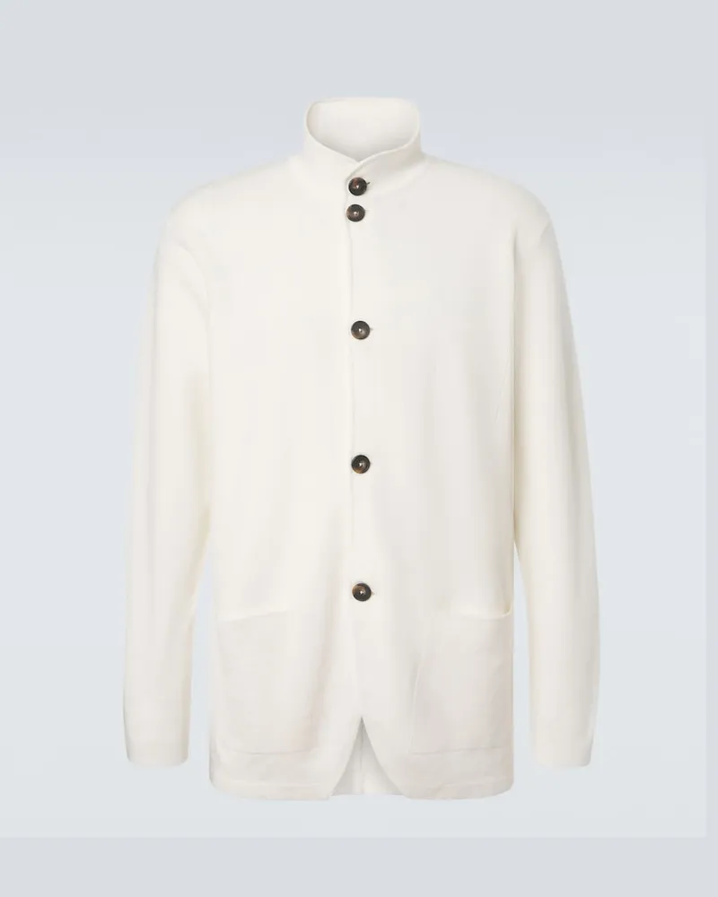 Kiton Cardigan aus Leinen und Baumwolle Weiß