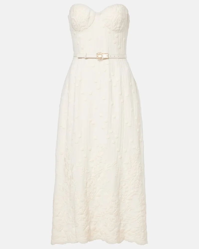 Elie Saab Besticktes Midikleid aus Cady Weiß