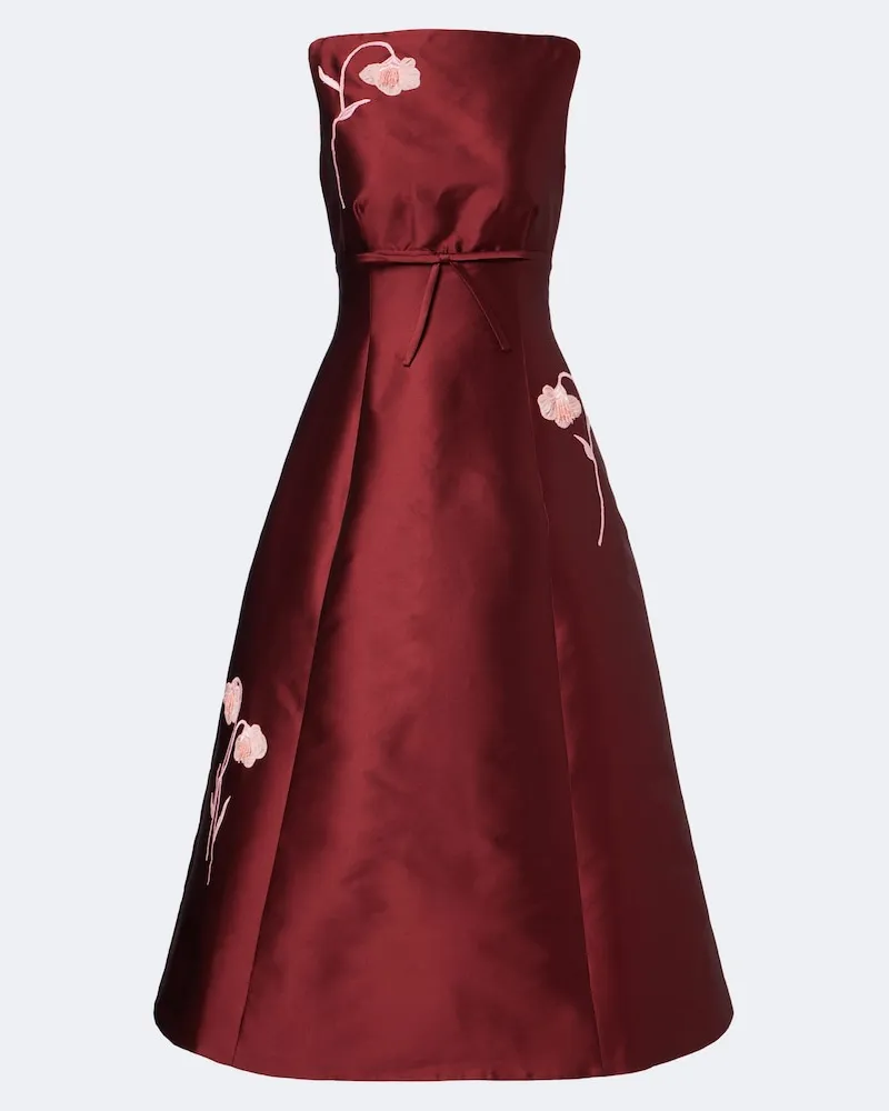 Erdem Besticktes Cocktailkleid Mikado aus Satin Burgunderrot