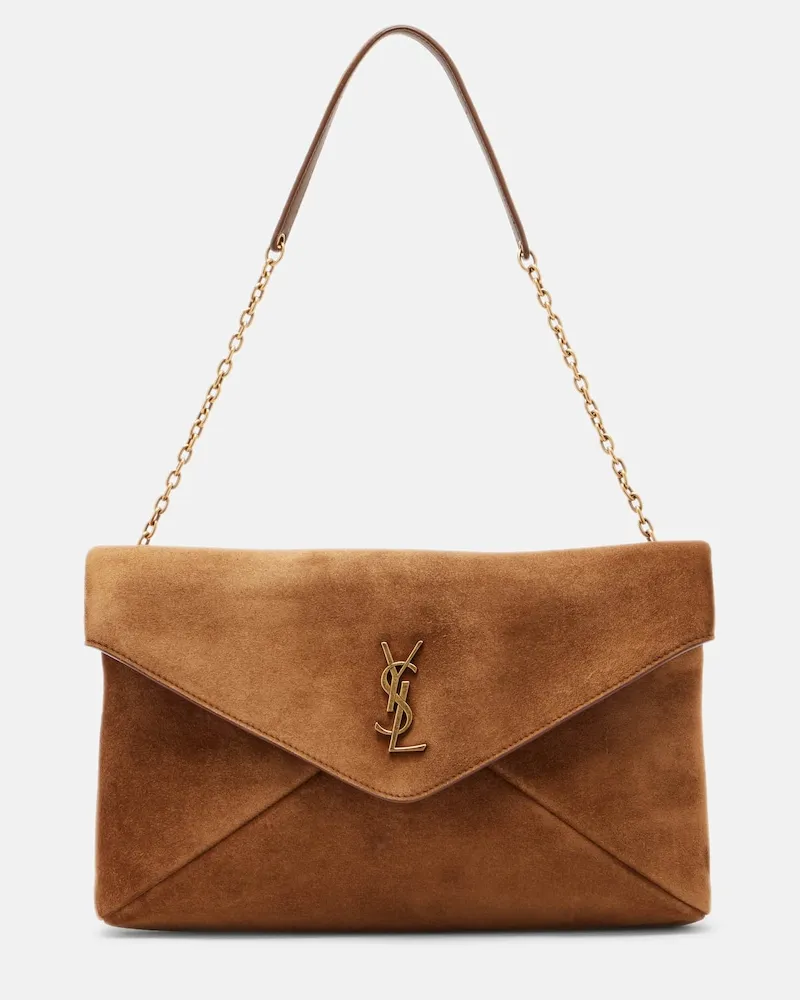 Saint Laurent Schultertasche Cassandre Large aus Veloursleder Beige