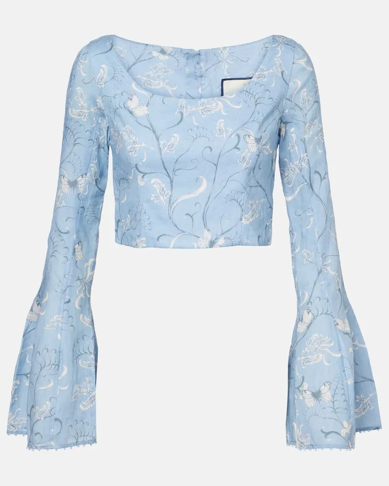 AGUA BENDITA Cropped-Top Limoncillo Lymanopoda aus Leinen Blau
