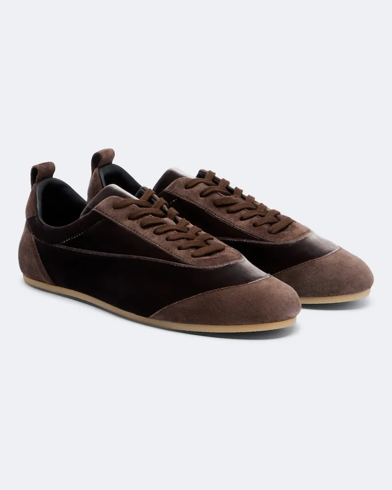 Jil Sander Sneakers Etage aus Samt mit Veloursleder-Besatz Braun